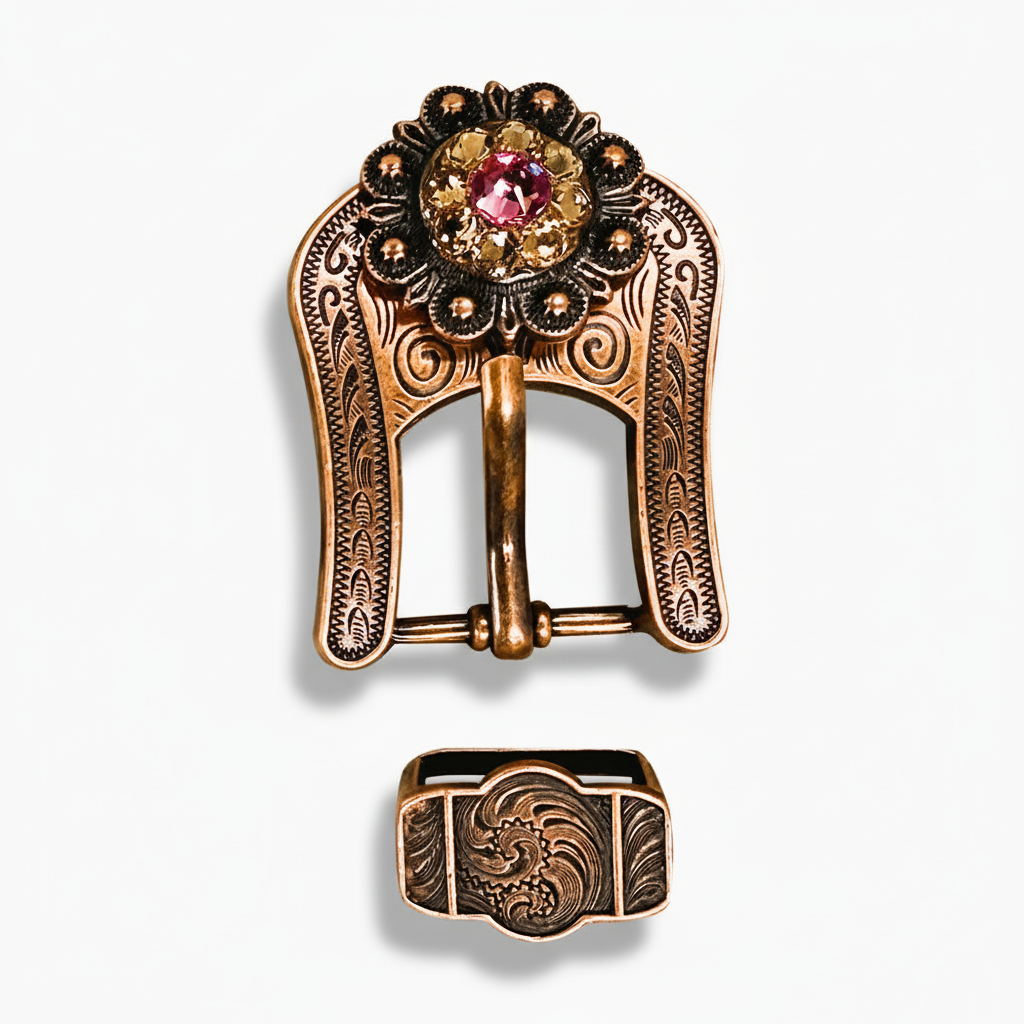 Copper Pink - AB - Champagne Crystal Conchos | Sizes 1"- 3" | Buckles | Saddle Set | Leather Rosettes | Slide — view 7