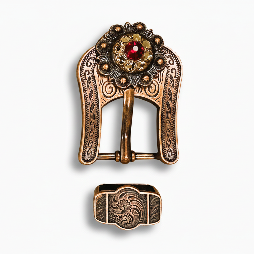 Copper Ruby - Jet - Champagne Crystal Conchos | Sizes 1"- 3" | Buckles | Saddle Set | Leather Rosettes | Slide — view 7