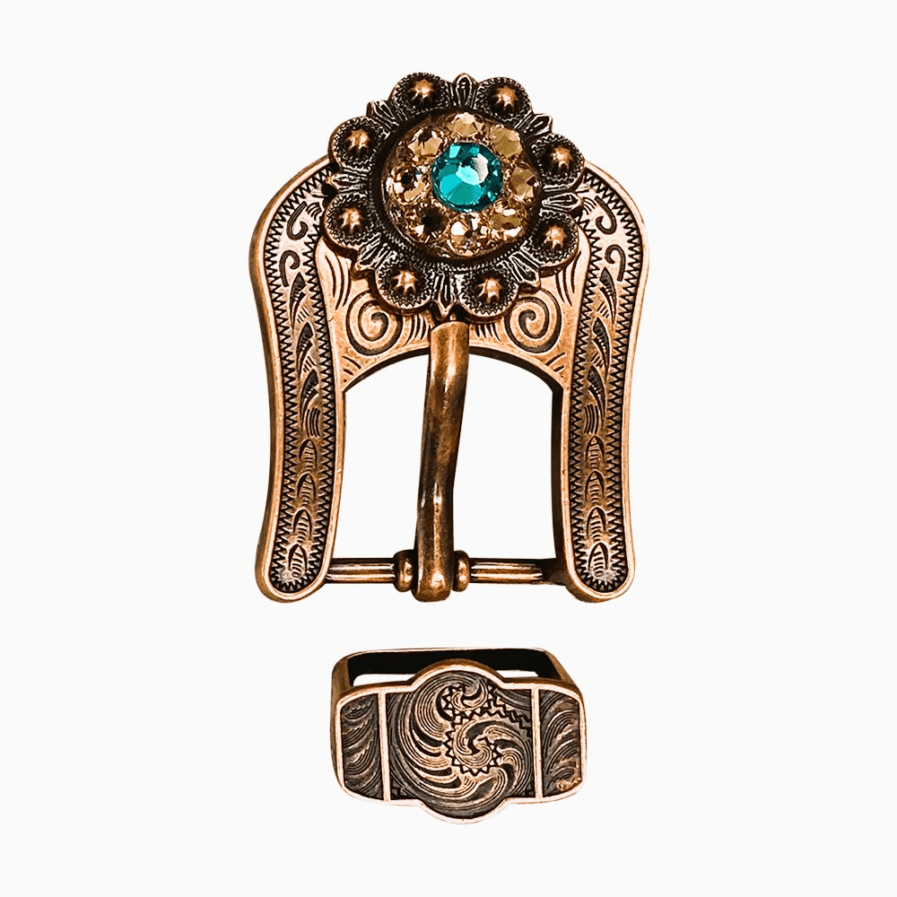 Teal Champagne & Topaz Copper European Crystal Buckle Keeper Set