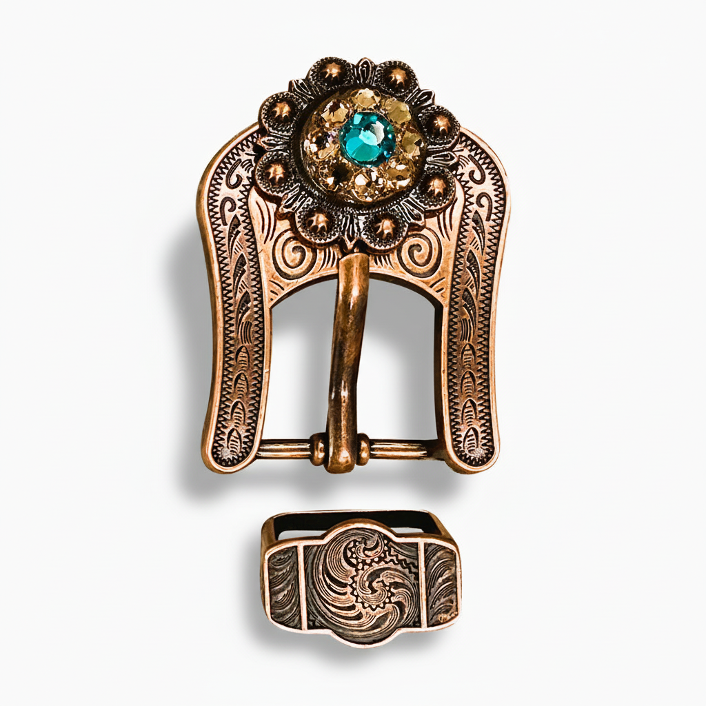 Copper Teal - Champagne - Topaz Crystal Conchos | Sizes 1"- 3" | Buckles | Saddle Set | Leather Rosettes | Slide — view 7