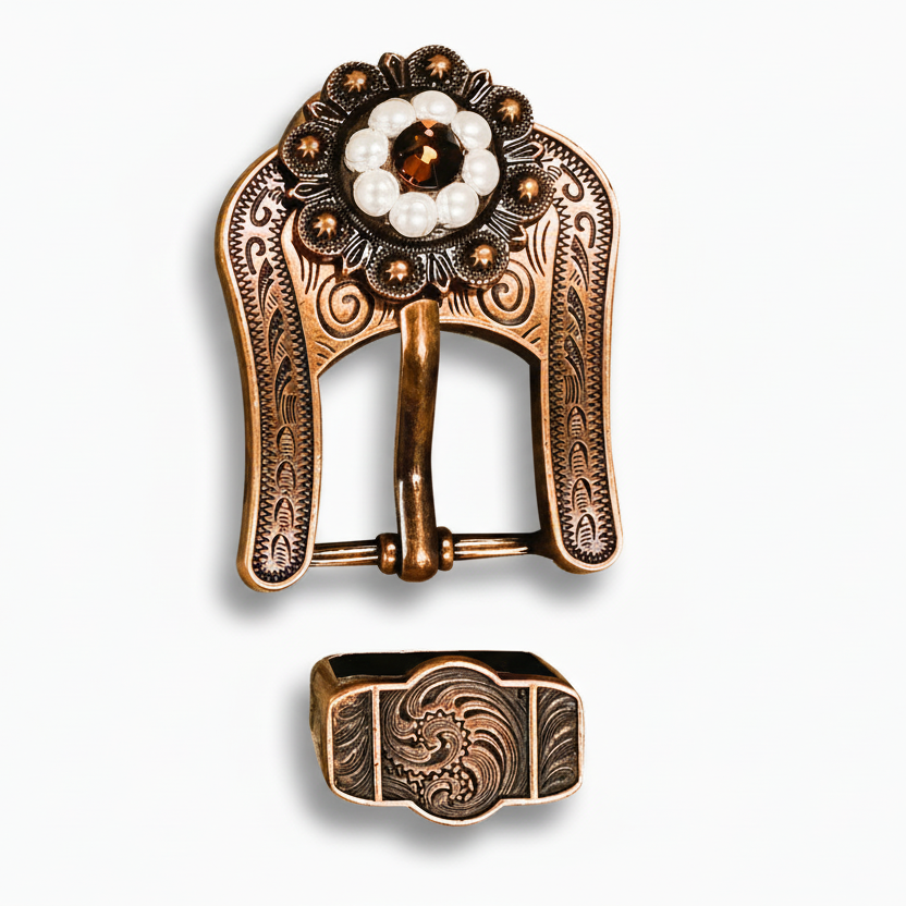 Copper Topaz - AB - Pearl Crystal Conchos | Sizes 1"- 3" | Buckles | Saddle Set | Leather Rosettes | Slide — view 7
