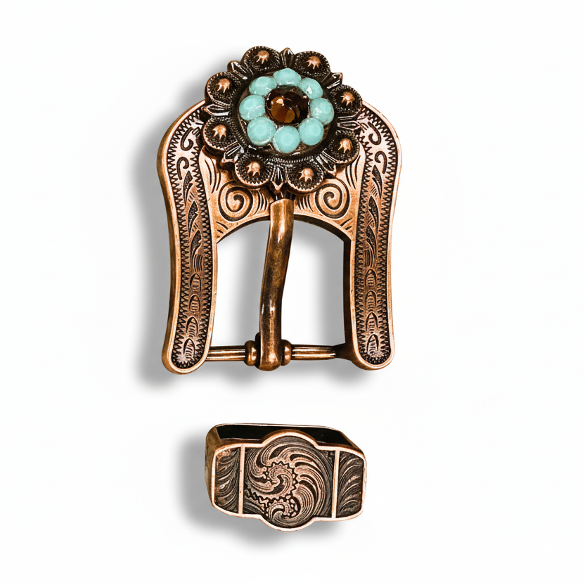 Copper Topaz - Turquoise - AB Crystal Conchos | Sizes 1"- 3" | Buckles | Saddle Set | Leather Rosettes | Slide — view 7