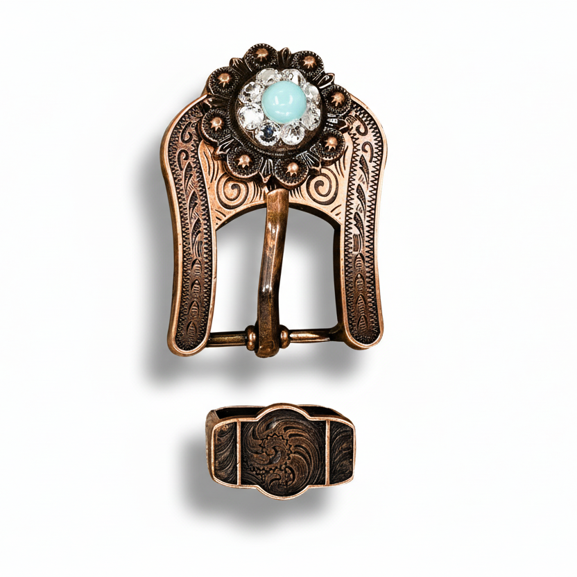 Copper Turquoise - Clear Crystal Conchos | Sizes 1"- 3" | Buckles | Saddle Set | Leather Rosettes | Slide — view 7
