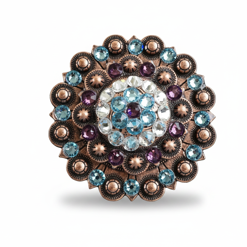 Copper Amethyst - Aqua - Clear Crystal Conchos | Sizes 1"- 3" | Buckles | Saddle Set | Leather Rosettes | Slide — view 6