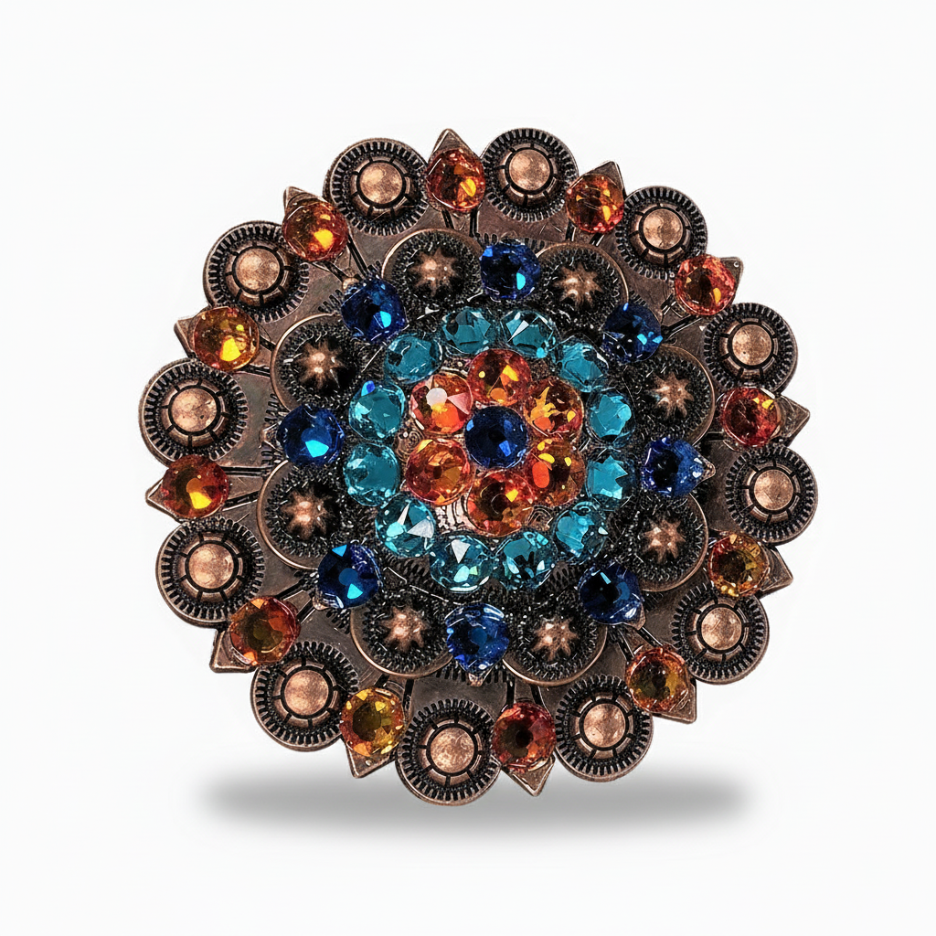 Copper Capri - Fire Opal - Teal Crystal Conchos | Sizes 1"- 3" | Buckles | Saddle Set | Leather Rosettes | Slide — view 6