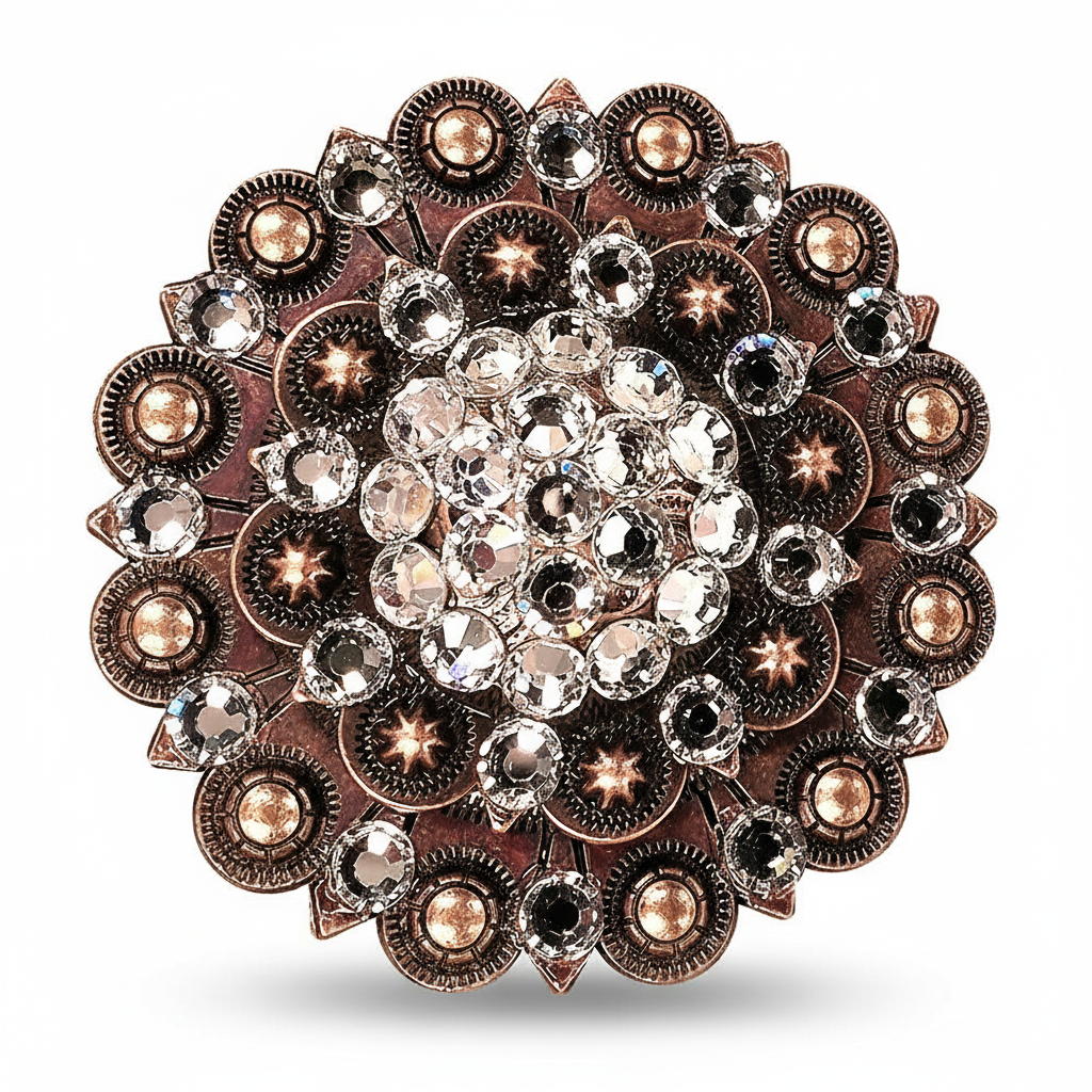 Copper Clear Crystal Conchos | Sizes 1"- 3" | Buckles | Saddle Set | Leather Rosettes | Slide — view 6