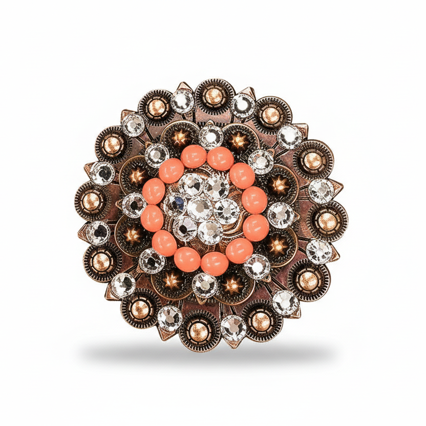 Copper Coral - Clear Crystal Conchos | Sizes 1"- 3" | Buckles | Saddle Set | Leather Rosettes | Slide — view 6