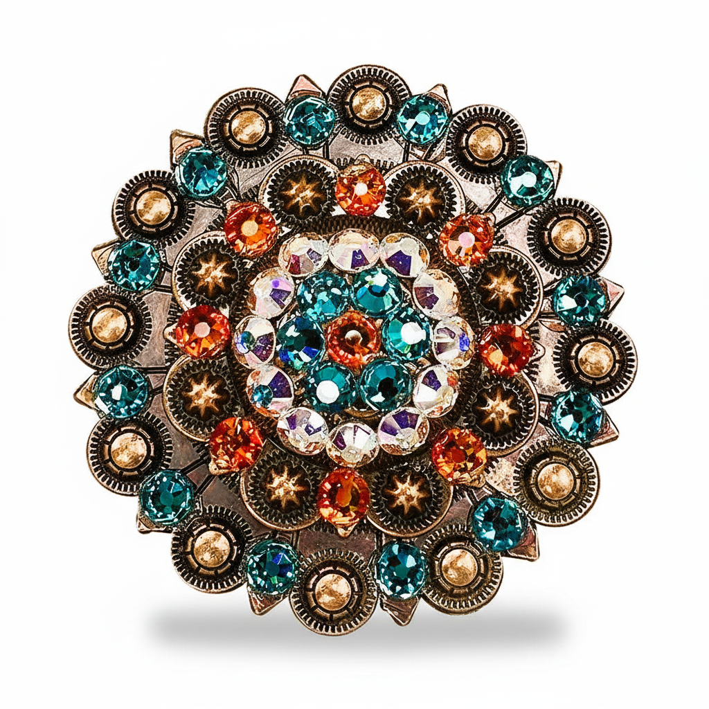 Copper Fire Opal - Teal - AB Crystal Conchos | Sizes 1"- 3" | Buckles | Saddle Set | Leather Rosettes | Slide — view 6
