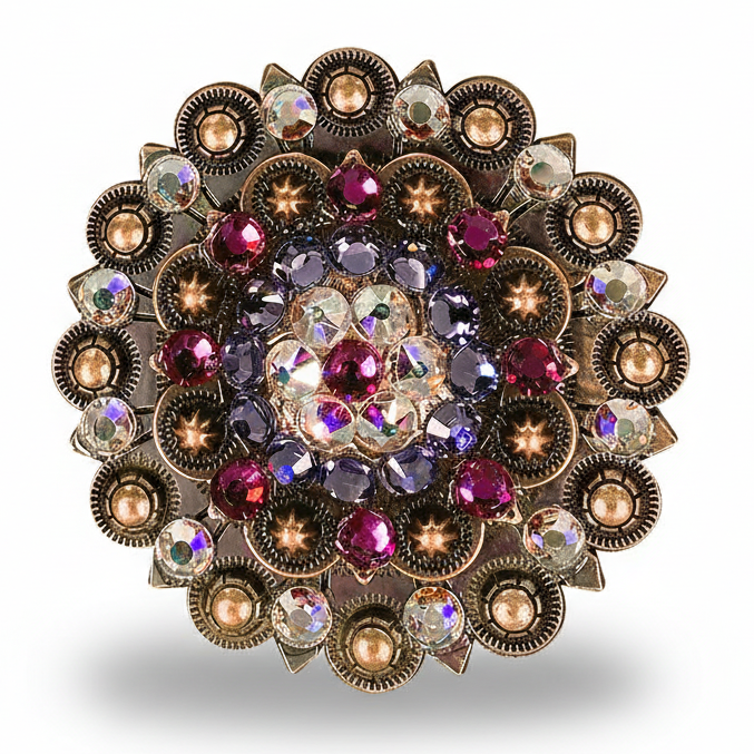 Copper Fuchsia - AB - Lilac Crystal Conchos | Sizes 1"- 3" | Buckles | Saddle Set | Leather Rosettes | Slide — view 6