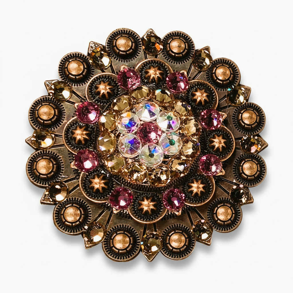 Copper Pink - AB - Champagne Crystal Conchos | Sizes 1"- 3" | Buckles | Saddle Set | Leather Rosettes | Slide — view 6