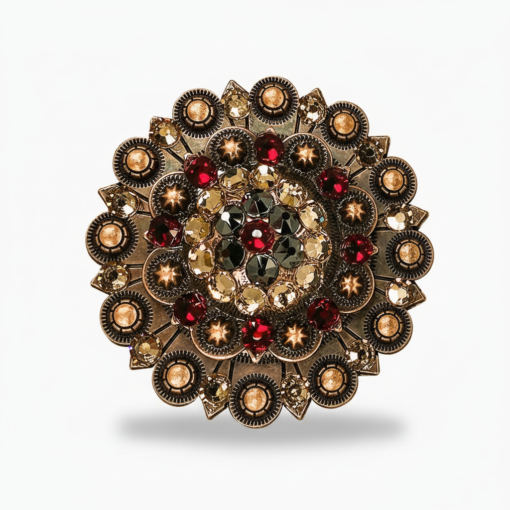 Copper Ruby - Jet - Champagne Crystal Conchos | Sizes 1"- 3" | Buckles | Saddle Set | Leather Rosettes | Slide — view 6