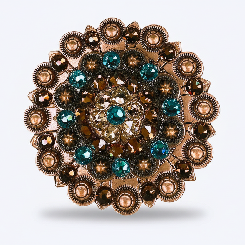 Copper Teal - Champagne - Topaz Crystal Conchos | Sizes 1"- 3" | Buckles | Saddle Set | Leather Rosettes | Slide — view 6