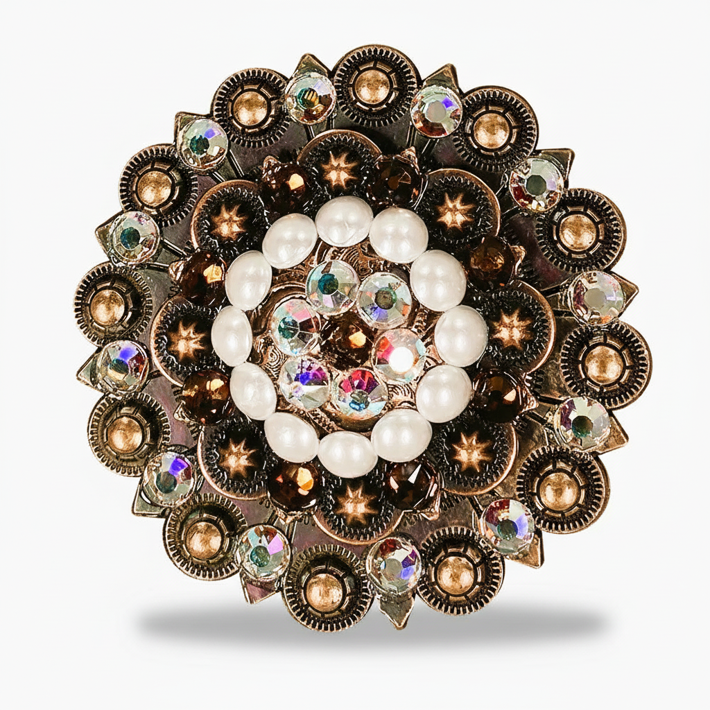 Copper Topaz - AB - Pearl Crystal Conchos | Sizes 1"- 3" | Buckles | Saddle Set | Leather Rosettes | Slide — view 6