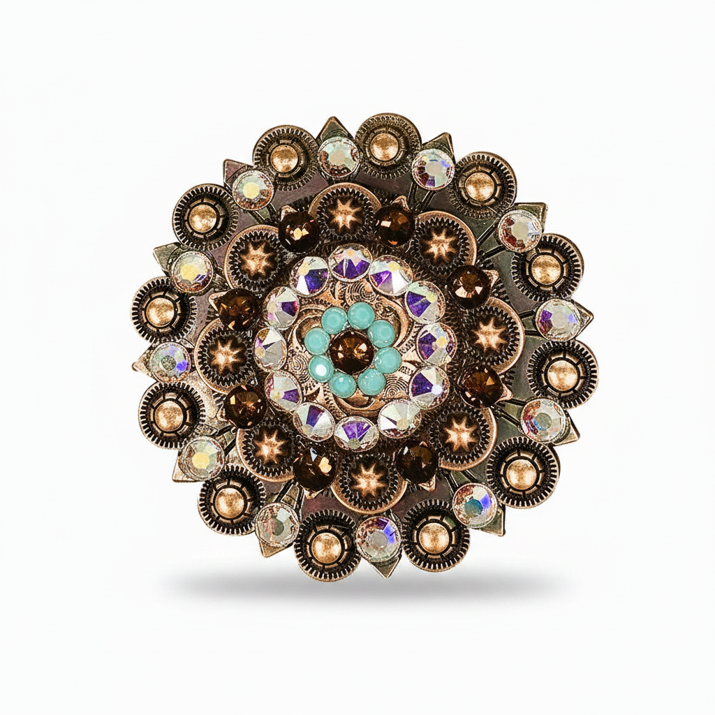 Copper Topaz - Turquoise - AB Crystal Conchos | Sizes 1"- 3" | Buckles | Saddle Set | Leather Rosettes | Slide — view 6
