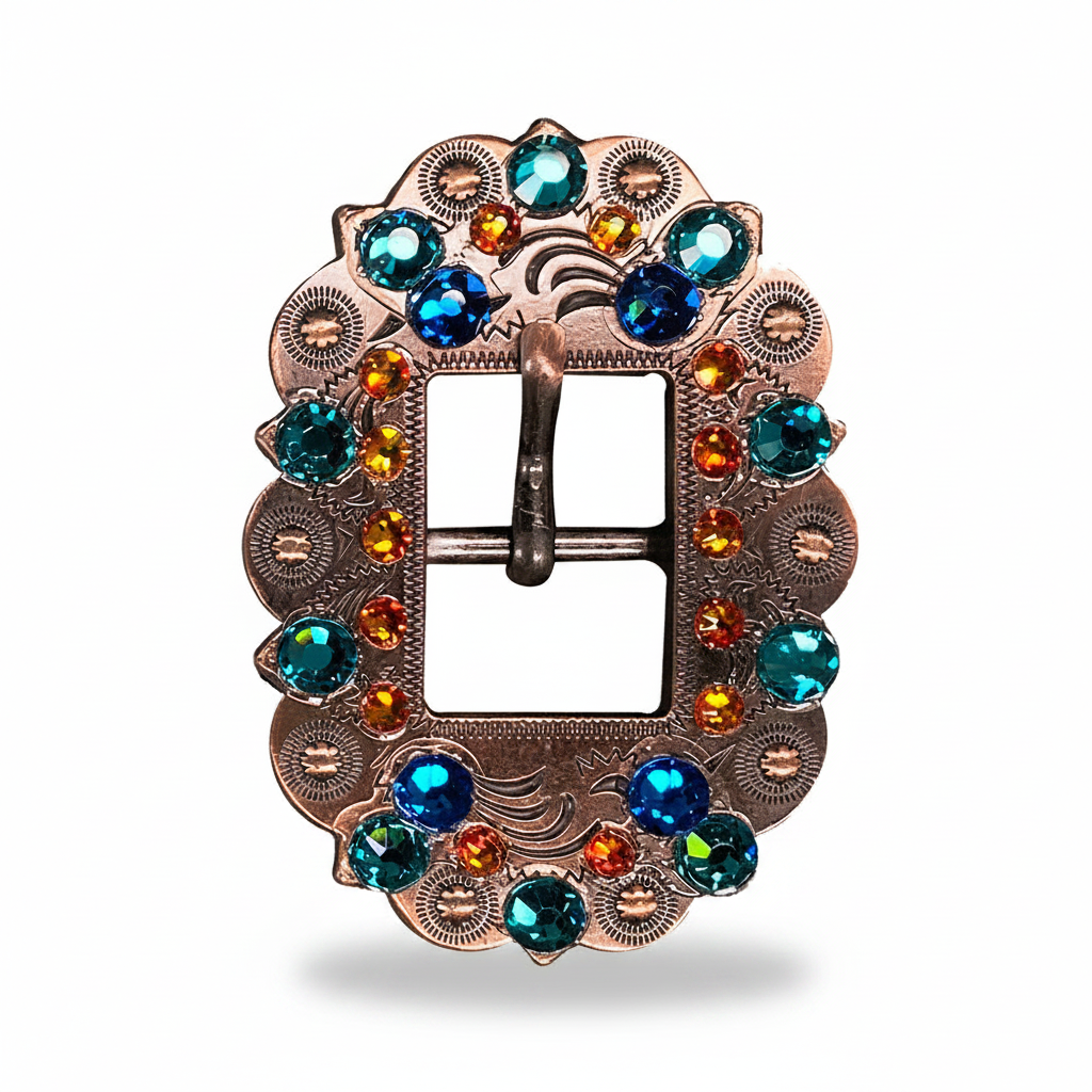 Copper Capri - Fire Opal - Teal Crystal Conchos | Sizes 1"- 3" | Buckles | Saddle Set | Leather Rosettes | Slide — view 10