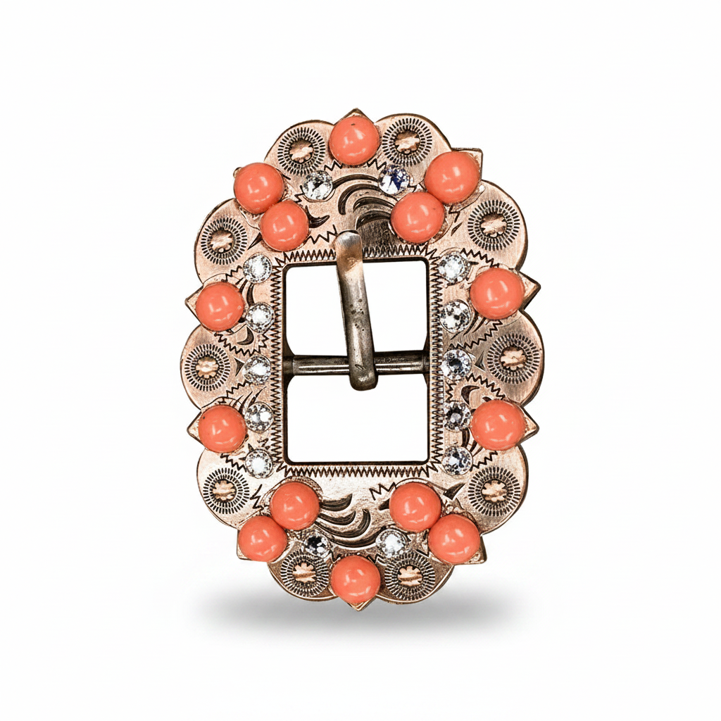 Copper Coral - Clear Crystal Conchos | Sizes 1"- 3" | Buckles | Saddle Set | Leather Rosettes | Slide — view 10