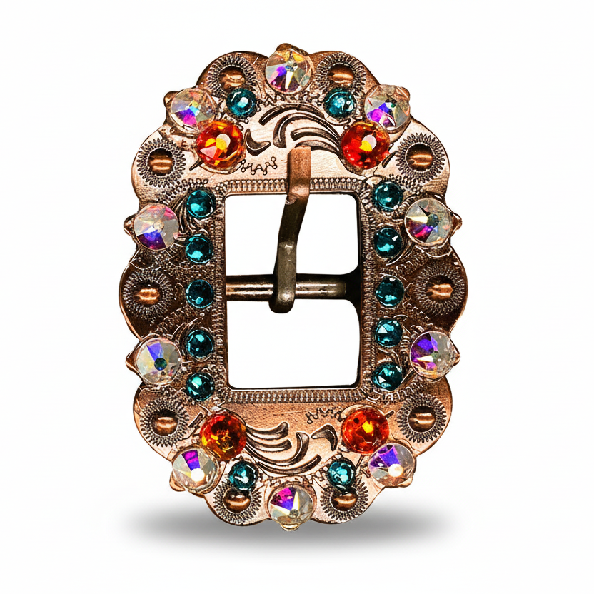 Copper Fire Opal - Teal - AB Crystal Conchos | Sizes 1"- 3" | Buckles | Saddle Set | Leather Rosettes | Slide — view 10