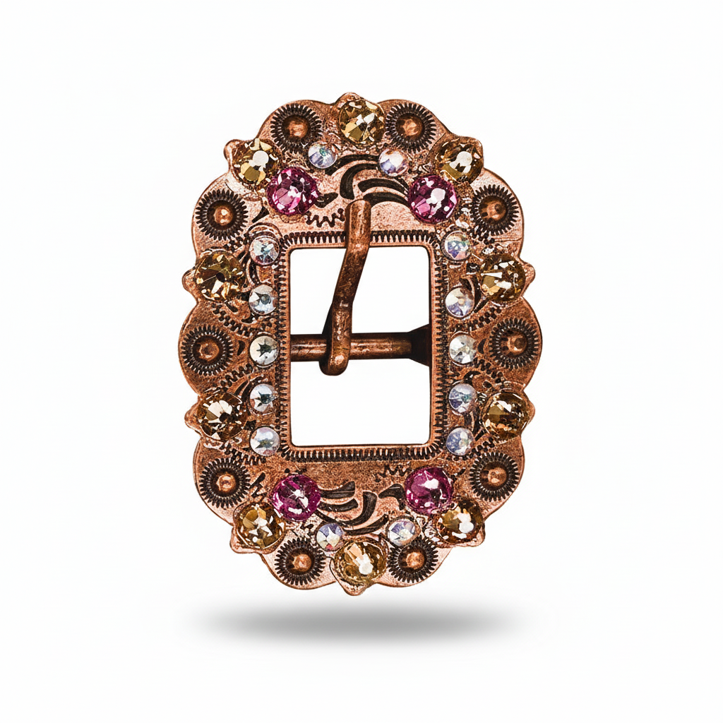 Copper Pink - AB - Champagne Crystal Conchos | Sizes 1"- 3" | Buckles | Saddle Set | Leather Rosettes | Slide — view 10