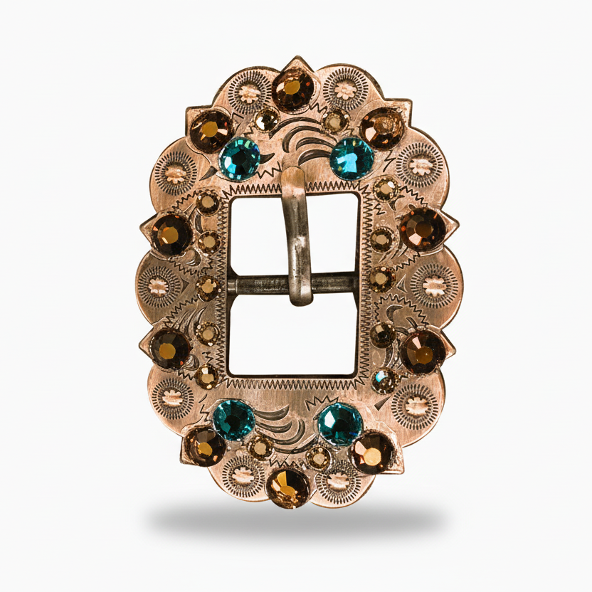 Copper Teal - Champagne - Topaz Crystal Conchos | Sizes 1"- 3" | Buckles | Saddle Set | Leather Rosettes | Slide — view 10