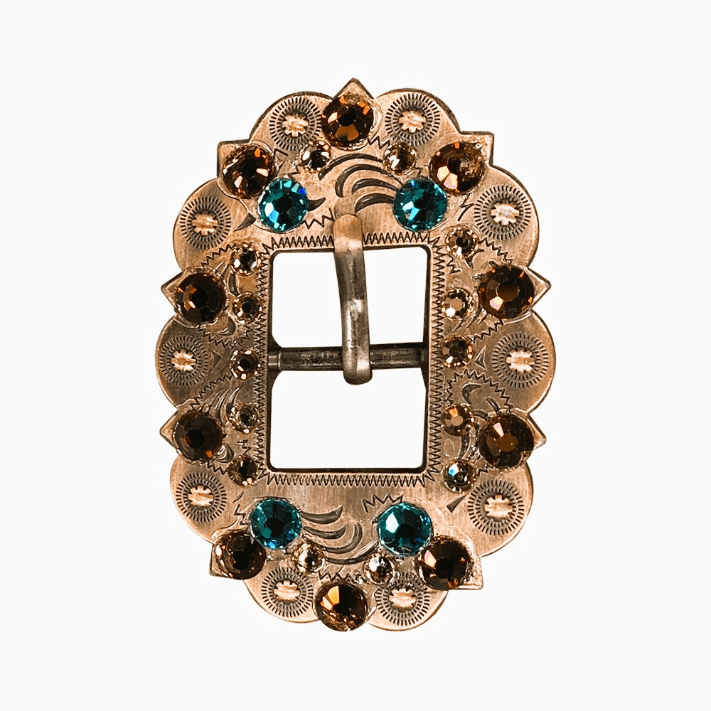 Teal Champagne & Topaz Copper European Crystal Cart Buckle