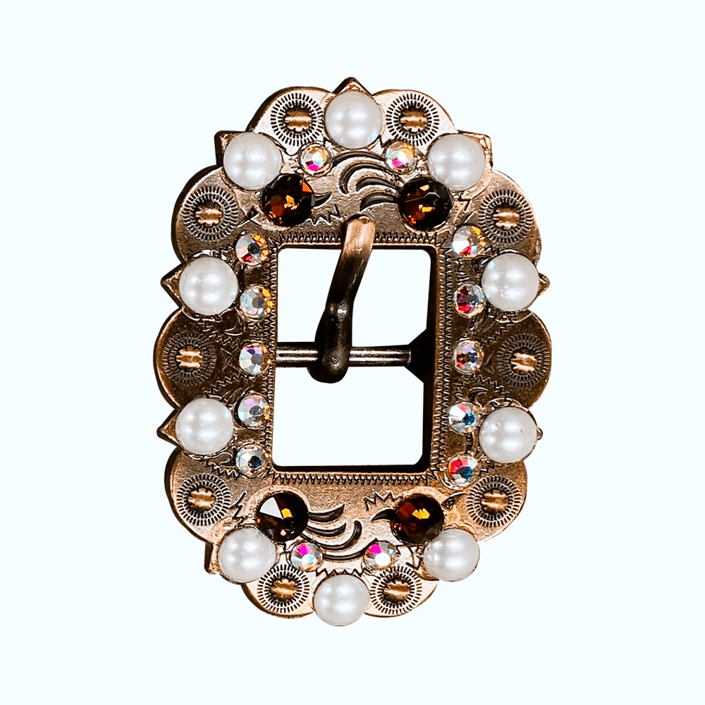 Topaz, AB & Pearl Copper European Crystal Cart Buckle