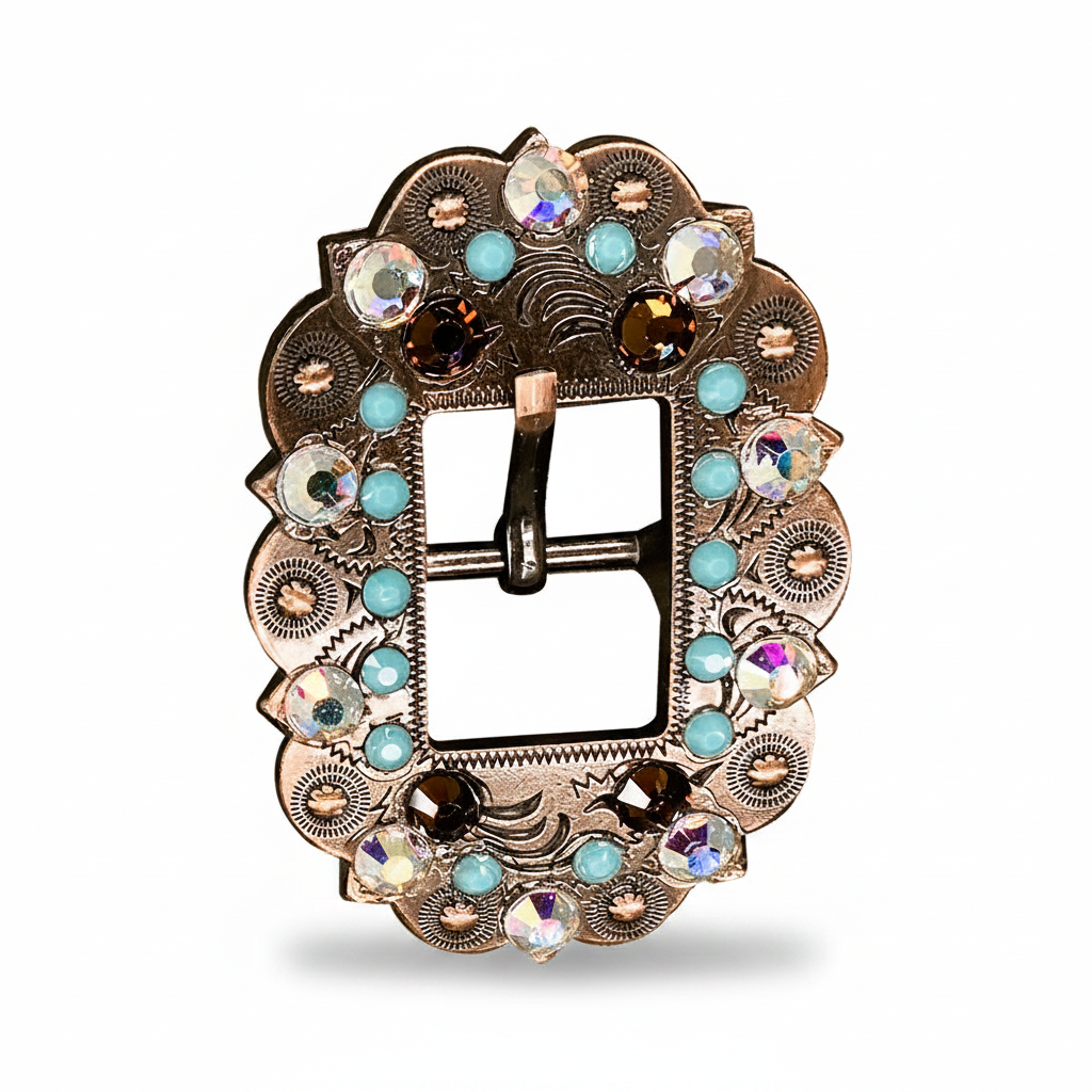 Copper Topaz - Turquoise - AB Crystal Conchos | Sizes 1"- 3" | Buckles | Saddle Set | Leather Rosettes | Slide — view 10