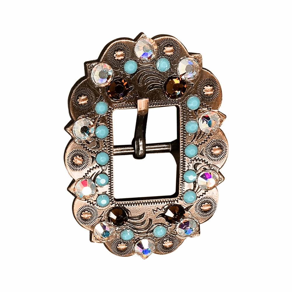 Topaz Turquoise & AB Copper European Crystal Cart Buckle