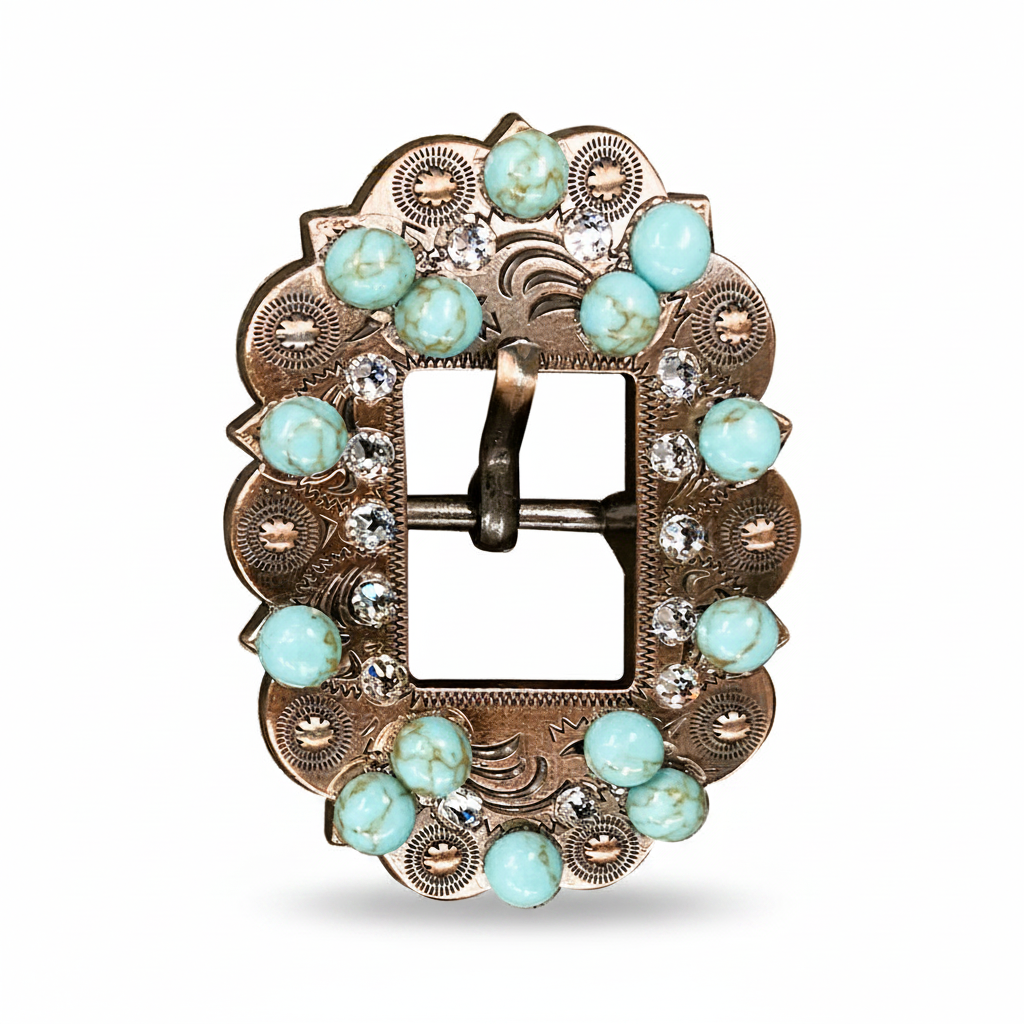 Copper Turquoise - Clear Crystal Conchos | Sizes 1"- 3" | Buckles | Saddle Set | Leather Rosettes | Slide — view 10