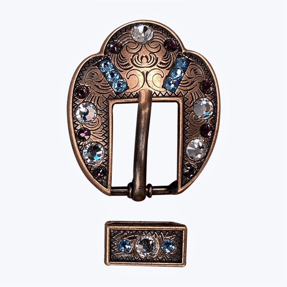 Amethyst, Aqua & Clear Copper European Crystal Fancy Buckle