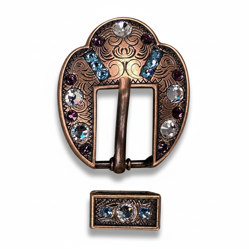 Copper Amethyst - Aqua - Clear Crystal Conchos | Sizes 1"- 3" | Buckles | Saddle Set | Leather Rosettes | Slide — view 9