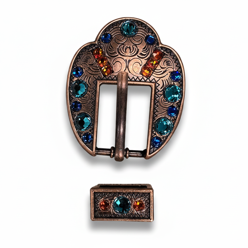 Copper Capri - Fire Opal - Teal Crystal Conchos | Sizes 1"- 3" | Buckles | Saddle Set | Leather Rosettes | Slide — view 9