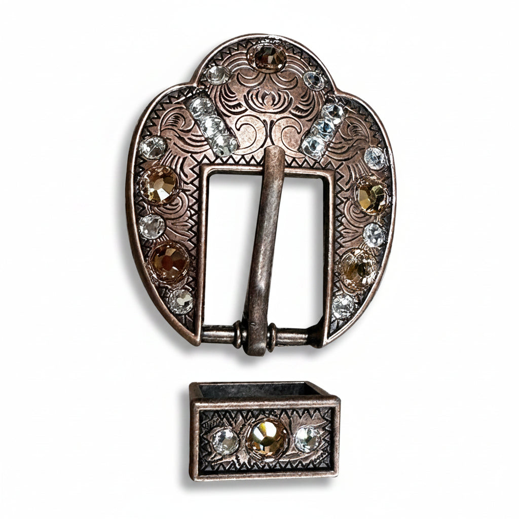 Copper Champagne - Clear Crystal Conchos | Sizes 1"- 3" | Buckles | Saddle Set | Leather Rosettes | Slide — view 9