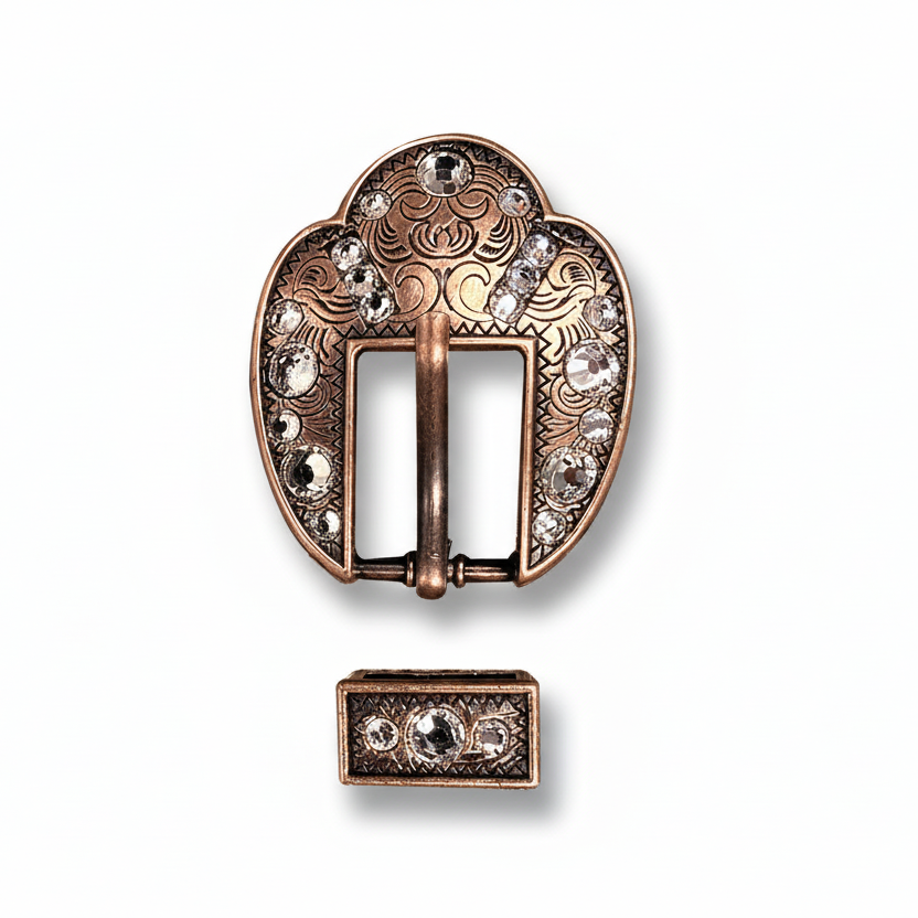 Copper Clear Crystal Conchos | Sizes 1"- 3" | Buckles | Saddle Set | Leather Rosettes | Slide — view 9