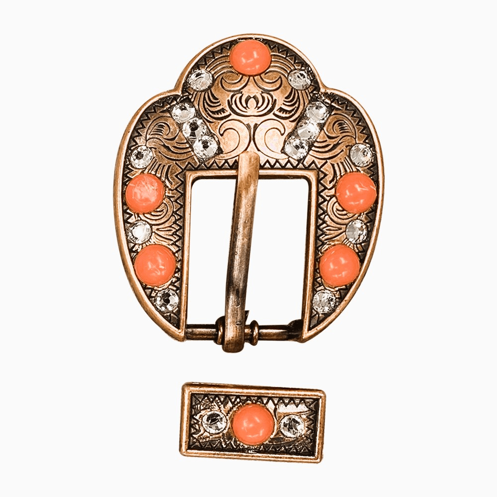 Fashion Coral & Clear Copper European Crystal Fancy Buckle