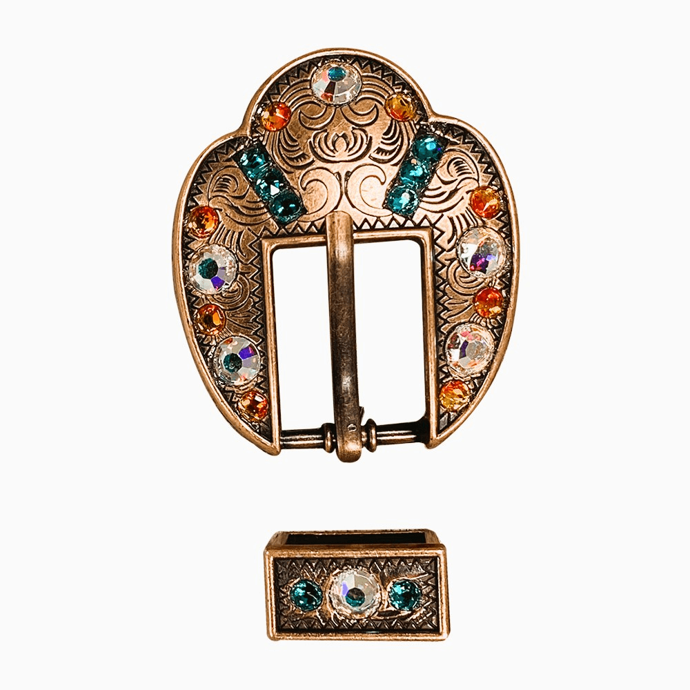 Fire Opal Teal & AB Copper European Crystal Fancy Buckle