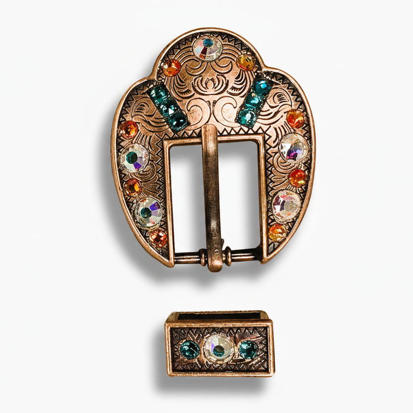 Copper Fire Opal - Teal - AB Crystal Conchos | Sizes 1"- 3" | Buckles | Saddle Set | Leather Rosettes | Slide — view 9