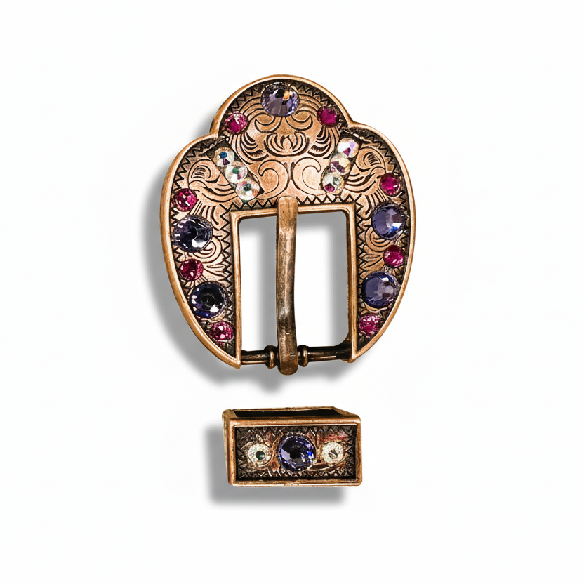 Copper Fuchsia - AB - Lilac Crystal Conchos | Sizes 1"- 3" | Buckles | Saddle Set | Leather Rosettes | Slide — view 9