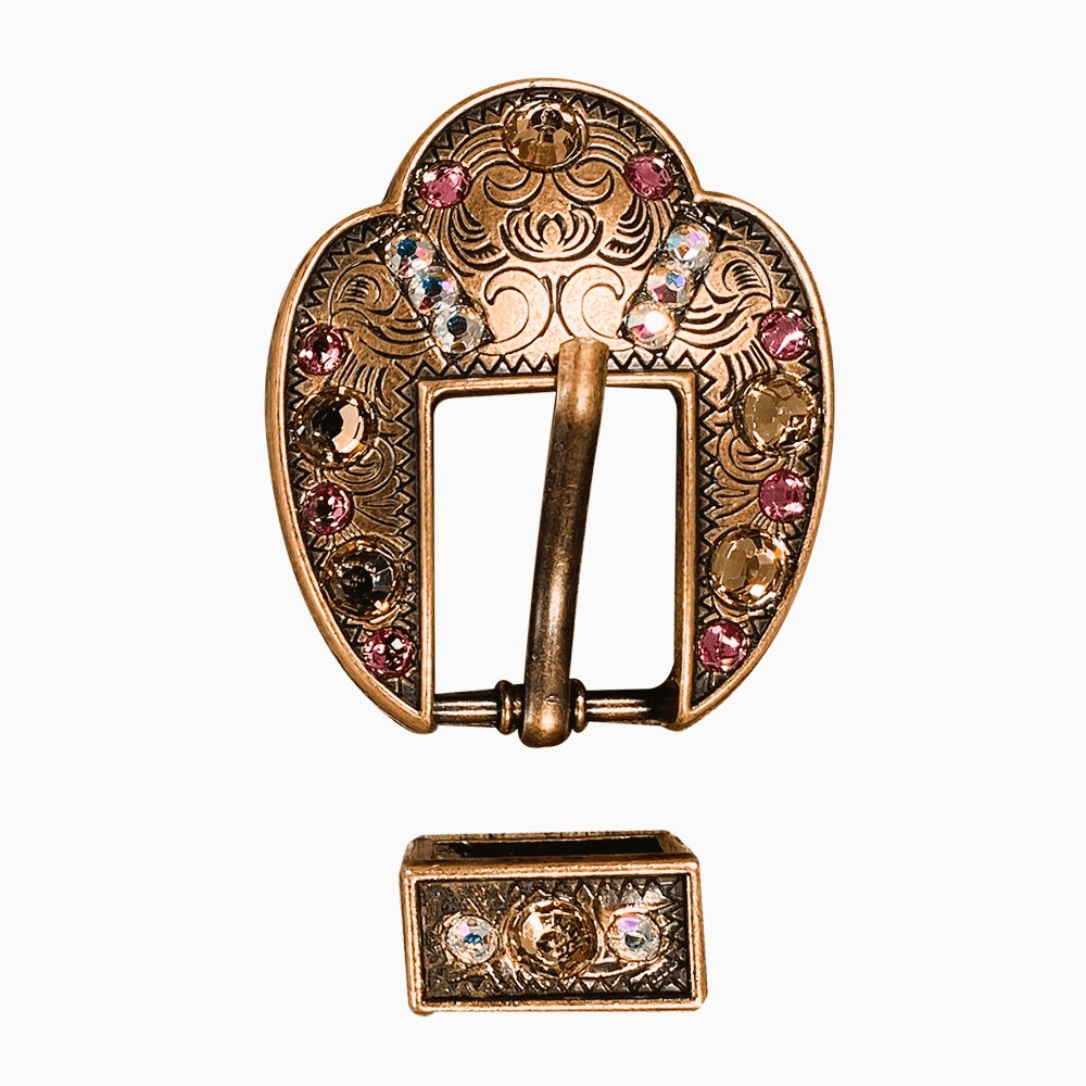 Pink AB & Champagne Copper European Crystal Fancy Buckle