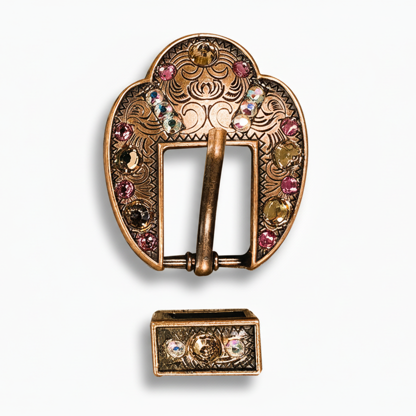 Copper Pink - AB - Champagne Crystal Conchos | Sizes 1"- 3" | Buckles | Saddle Set | Leather Rosettes | Slide — view 9