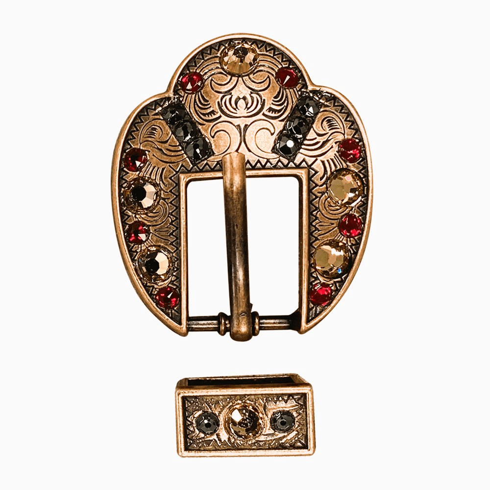 Ruby Jet & Champagne Copper European Crystal Fancy Buckle