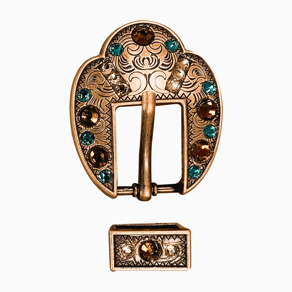 Teal Champagne & Topaz Copper European Crystal Fancy Buckle
