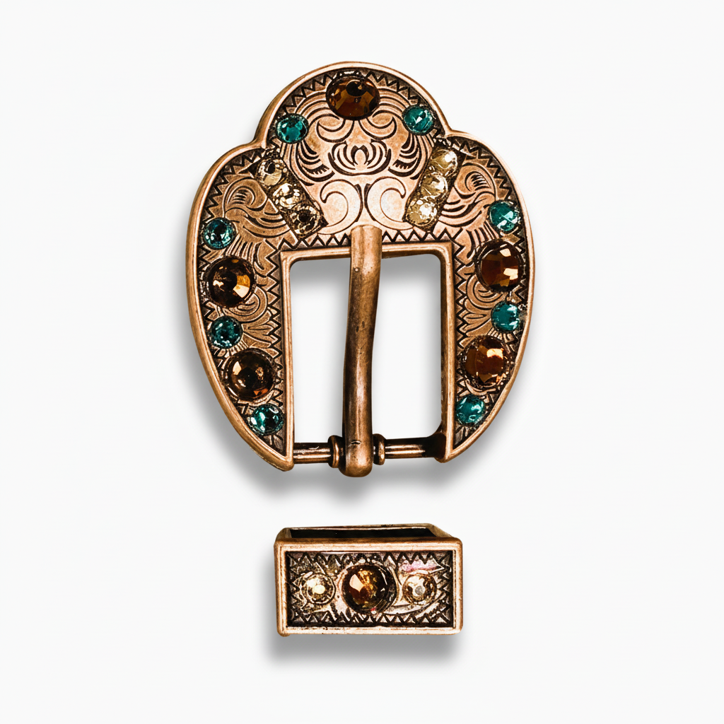 Copper Teal - Champagne - Topaz Crystal Conchos | Sizes 1"- 3" | Buckles | Saddle Set | Leather Rosettes | Slide — view 9