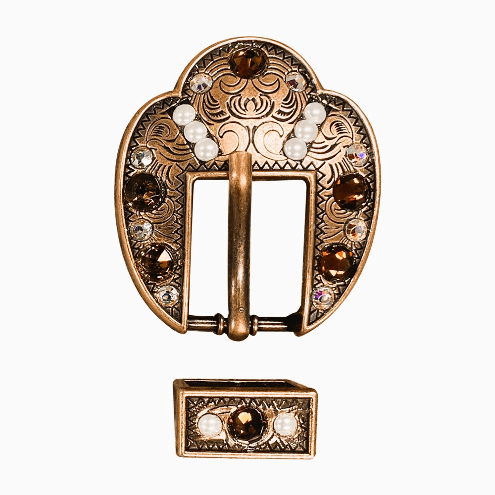 Topaz, AB & Pearl Copper European Crystal Fancy Buckle