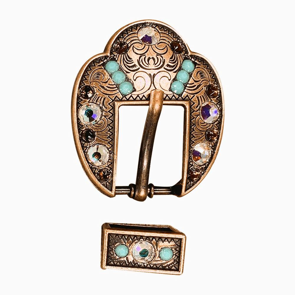 Topaz Turquoise & AB Copper European Crystal Fancy Buckle