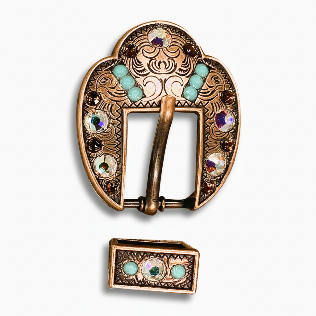 Copper Topaz - Turquoise - AB Crystal Conchos | Sizes 1"- 3" | Buckles | Saddle Set | Leather Rosettes | Slide — view 9