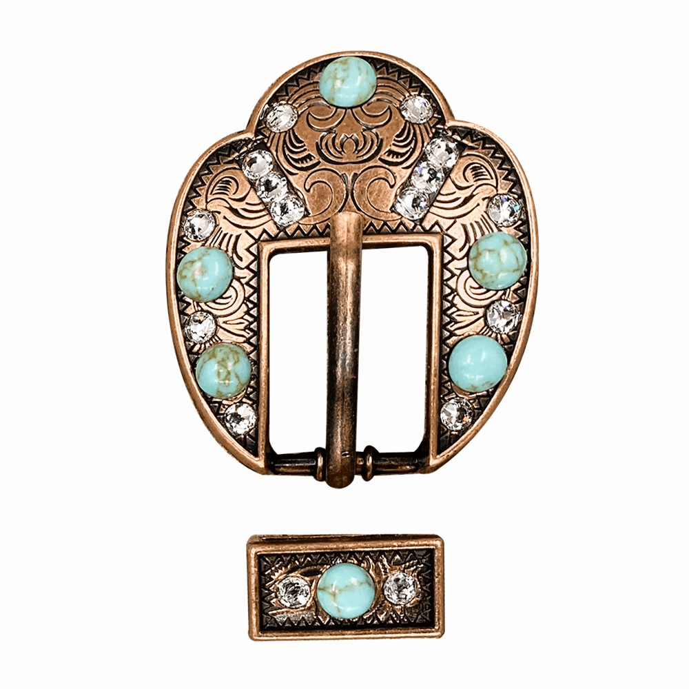 Fashion Turquoise & Clear Copper European Crystal Fancy Buckle