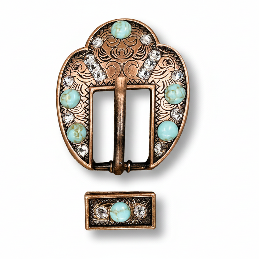 Copper Turquoise - Clear Crystal Conchos | Sizes 1"- 3" | Buckles | Saddle Set | Leather Rosettes | Slide — view 9