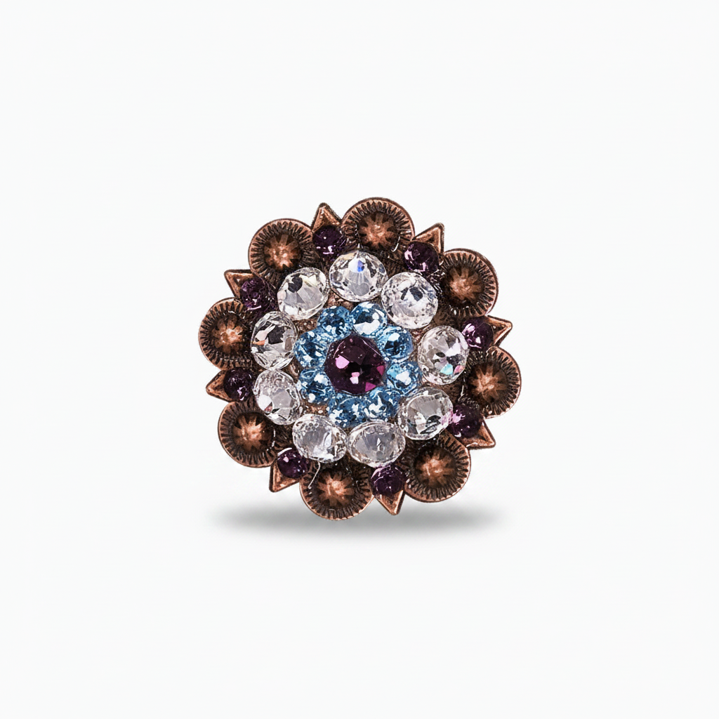 Copper Amethyst - Aqua - Clear Crystal Conchos | Sizes 1"- 3" | Buckles | Saddle Set | Leather Rosettes | Slide — view 2