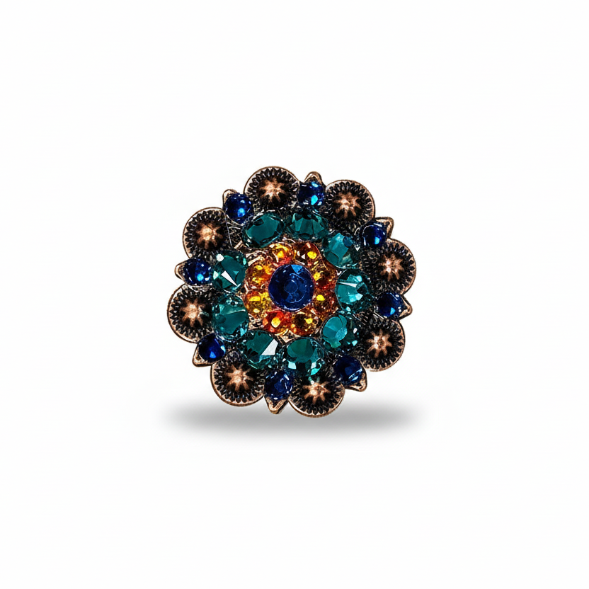 Copper Capri - Fire Opal - Teal Crystal Conchos | Sizes 1"- 3" | Buckles | Saddle Set | Leather Rosettes | Slide — view 2