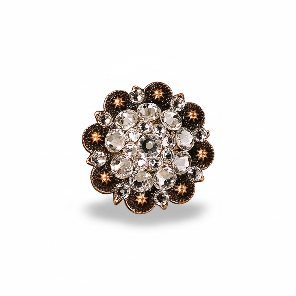 Copper Clear Crystal Conchos | Sizes 1"- 3" | Buckles | Saddle Set | Leather Rosettes | Slide — view 2